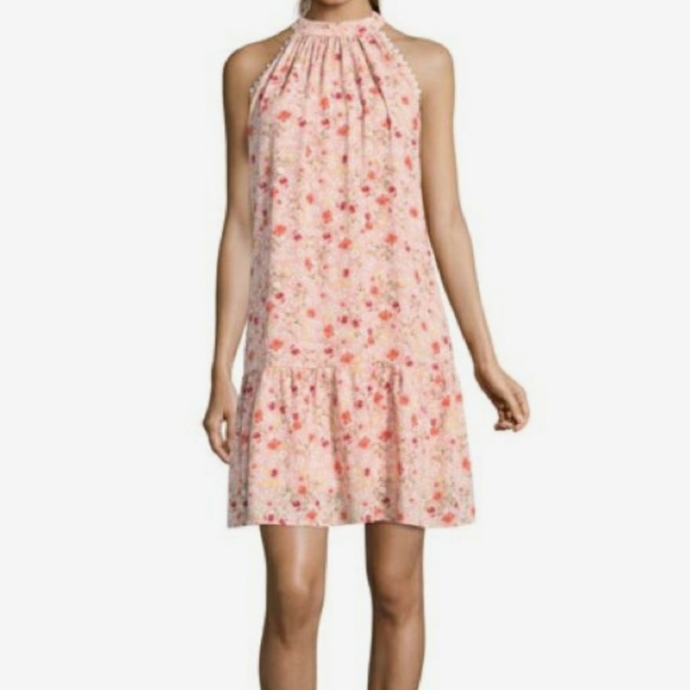 Nicole Miller Pink and Green Floral Dress, Size 12